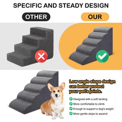 CiWiVOKi 5-step dog stairs on couch demonstrates secure height transition.