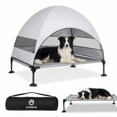 CJYMMFAN elevated dog bed with stable feet on rugged terrain.