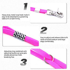 CLCK dog grooming loop with swivel snap hook enables quick, tool-free attachment.
