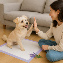 CLEAN SPACES lavender scented puppy pad 22x22 laid flat to protect floors during training
