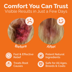 ClearFur natural Pelargonium sidoides ingredient visible for gentle skin support.