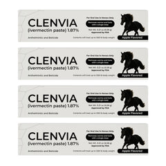 CLENVIA horse paste apple flavored syringe with clear dosing marks for accurate administration.
