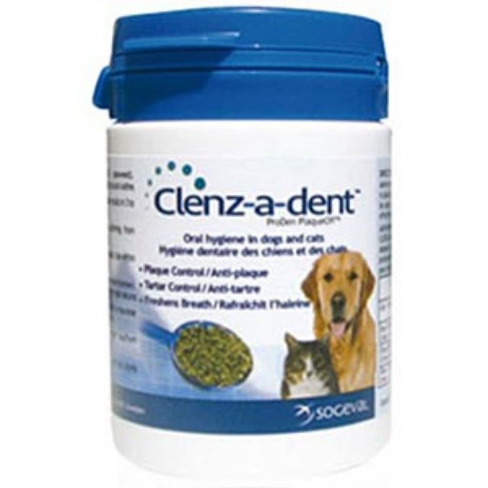 Clenz A Dent food additive bottle showing seaweed-based formula for oral freshness