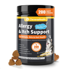 CleverasHealth dog allergy relief chews bottle shown for easy daily use