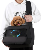 CleverCode Dog Sling Carrier front view with open mesh for cooling comfort