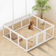 ClimbHope clear acrylic dog playpen panel showing transparent safety for curious pets
