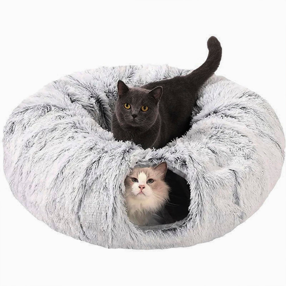 CLKHOWL Cat Tunnel Bed with soft moon mat center for cozy naps.