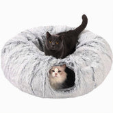CLKHOWL Cat Tunnel Bed with soft moon mat center for cozy naps.