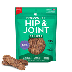 Cloud Star Dogswell Hip & Joint Grillers duck treats in bag for convenient daily snacking