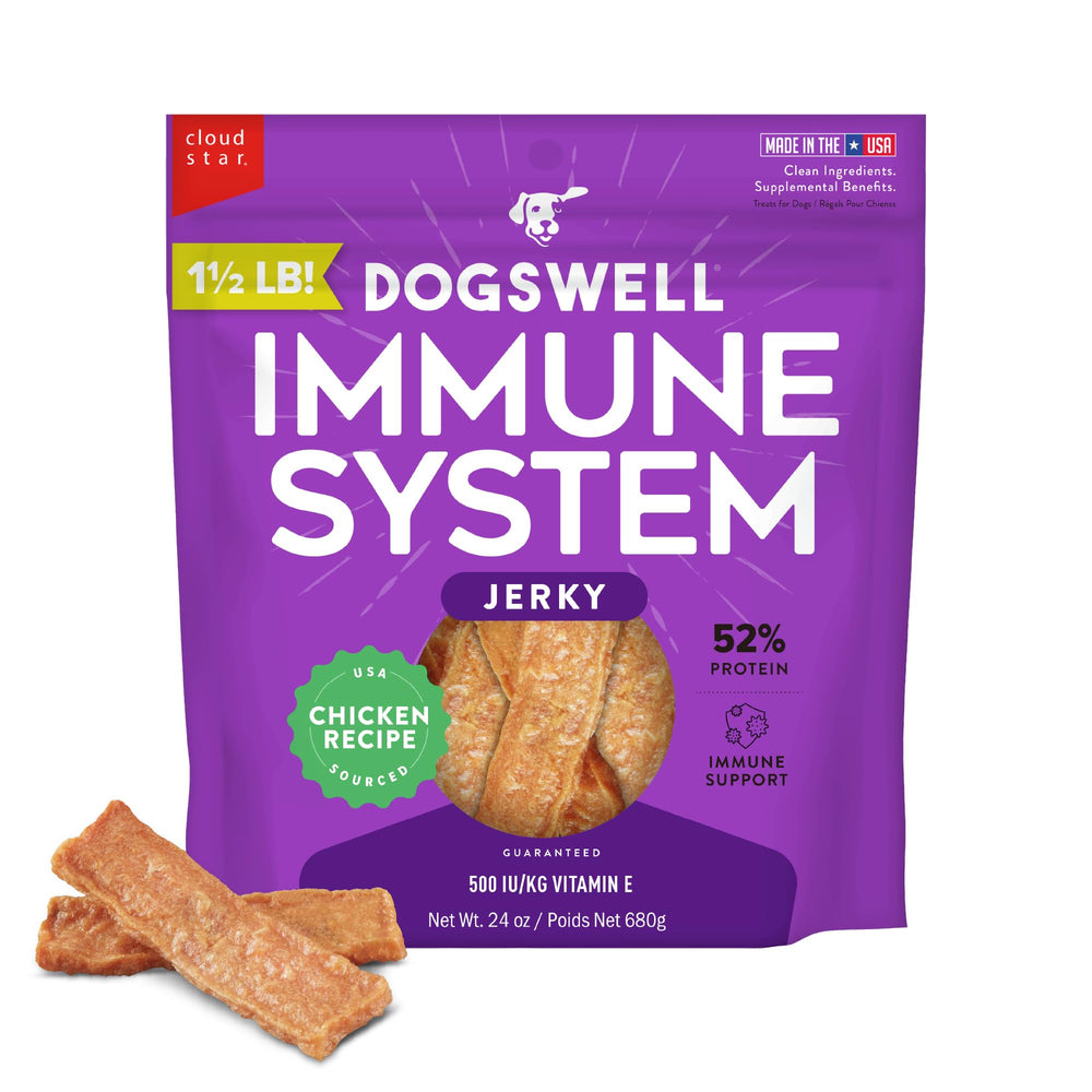 Cloud Star Dogswell Immunity & Defense jerky packaging showing USA-made quality