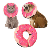 Cneo inflatable donut collar pink medium side view showing unobstructed vision and comfort.