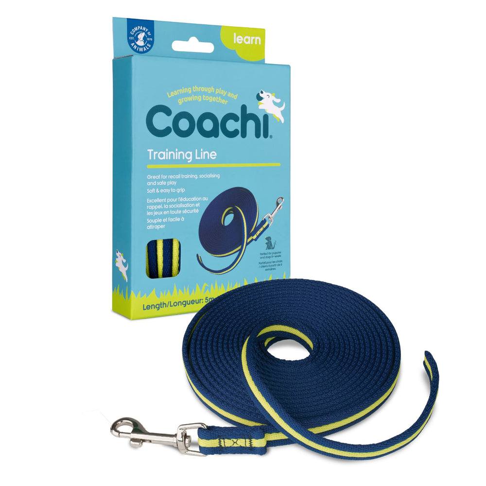 Coachi Training Line 5m padded webbing for comfortable recall practice.