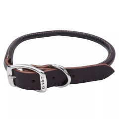 Coastal Pet Circle T Latigo leather round collar closeup, showcasing supple texture for delicate skin.