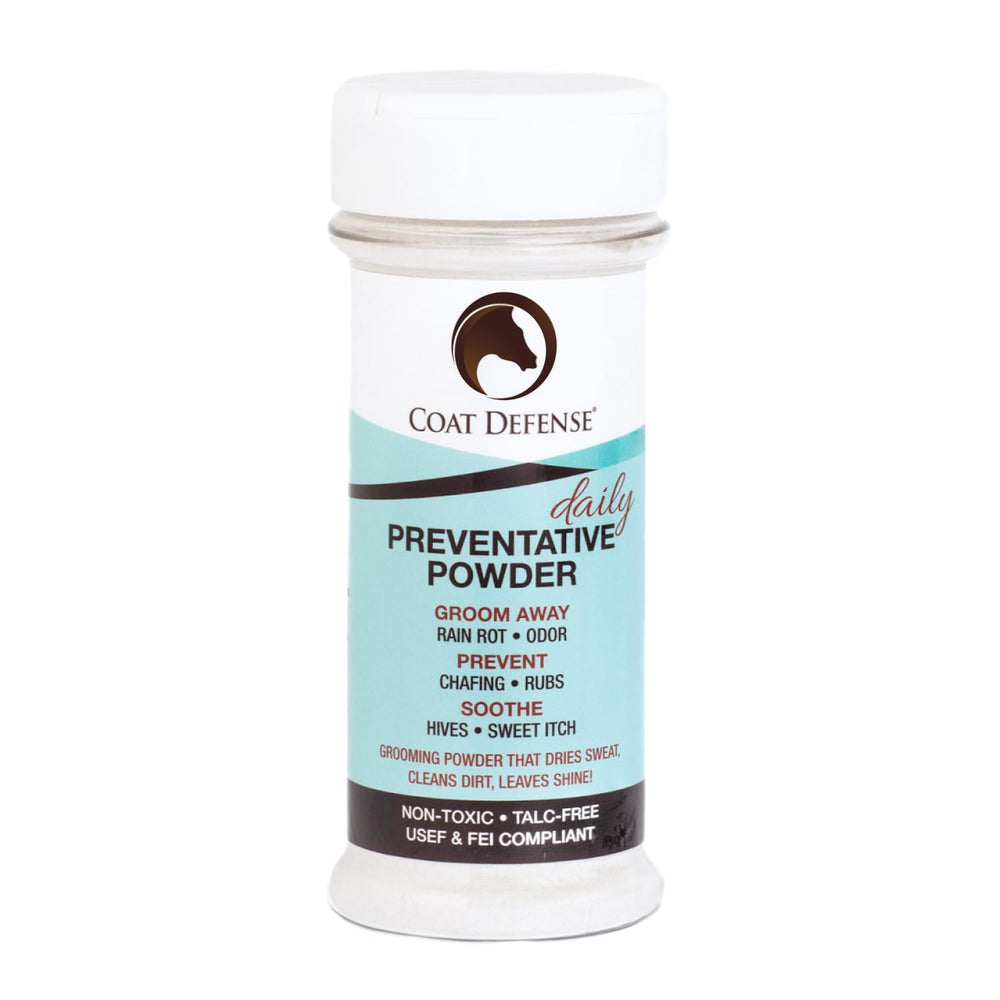 COAT DEFENSE Daily Powder bottle ready for quick, waterless coat refresh.