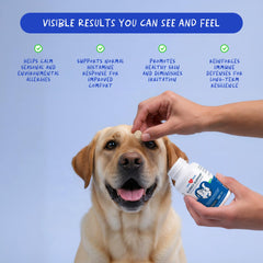 Coco and Luna allergy dog chewables bottle pour highlights convenient daily dosing