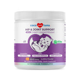 Coco and Luna hip joint supplement bottle supports feline mobility.