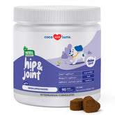 Coco and Luna hip joint supplement bottle ready for mobility support.