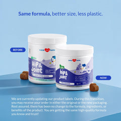 Coco and Luna label closeup highlighting natural ingredients for joint care.