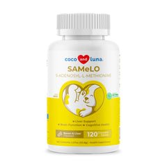Coco and Luna Same for Dogs bottle front shows liver and brain support.
