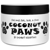 Coconut Essentials Coconut Paws bottle pour demonstrates nourishing skin and coat for dogs.
