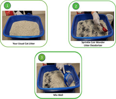 Coir Wonder being sprinkled over fresh litter illustrating easy application.