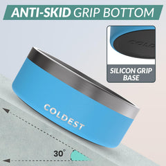 Coldest Water dog bowl with non-slip base prevents spills during meals.