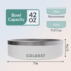 Rust-resistant stainless steel construction of The Coldest Water dog bowl.