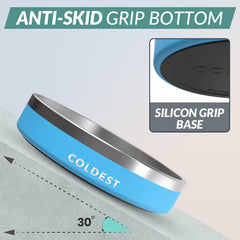The Coldest Water dog bowl with triple-wall insulation keeps water cooler longer.