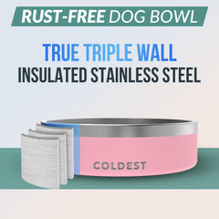 The Coldest Water dog bowl triple-wall insulation helps keep drinks cool.