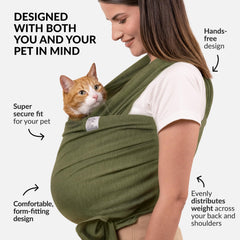 CollarDirect cat sling in black demonstrates secure fit during quick trips