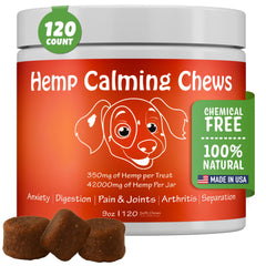 Colorado Dog Hemp Calming Chews in a jar promote calmness for anxious dogs.