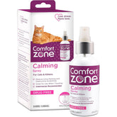 Comfort Zone calming spray bottle pour demonstrating calm-area application for stressed cats
