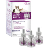 Comfort Zone multi-cat diffuser refill 3-pack displayed on shelf to support calm in multi-cat homes.