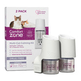 Comfort Zone savings kit with two diffusers in living room promote calmer multi-cat space