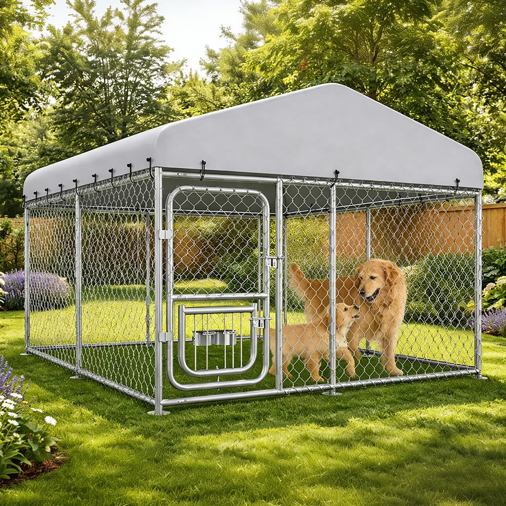 COMHOMA kennel exterior structure showcases a sturdy metal frame for durable outdoor use.