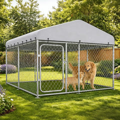 COMHOMA kennel roofed outdoor dog kennel protects pets from sun and rain.
