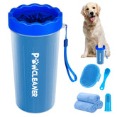 Comotech dog paw cleaner portable washer in use to rinse muddy paws.
