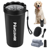 Comotech portable paw washer in orange cleans dog paws after outdoor adventures.