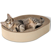 ComSaf cat scratching board sleep-bowl shows zero-gravity nap comfort.