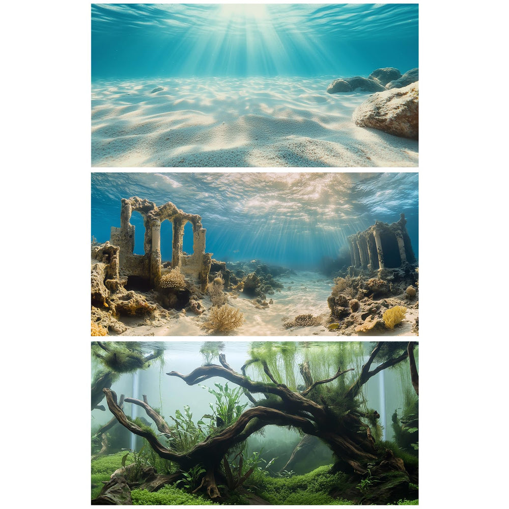 COMSUN aquarium background undersea ruins enhances tank depth and realism.