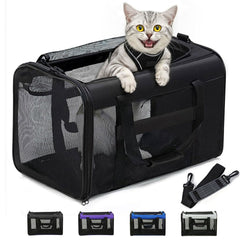 Conlun cat carrier with four-sided mesh top view for airy travel.