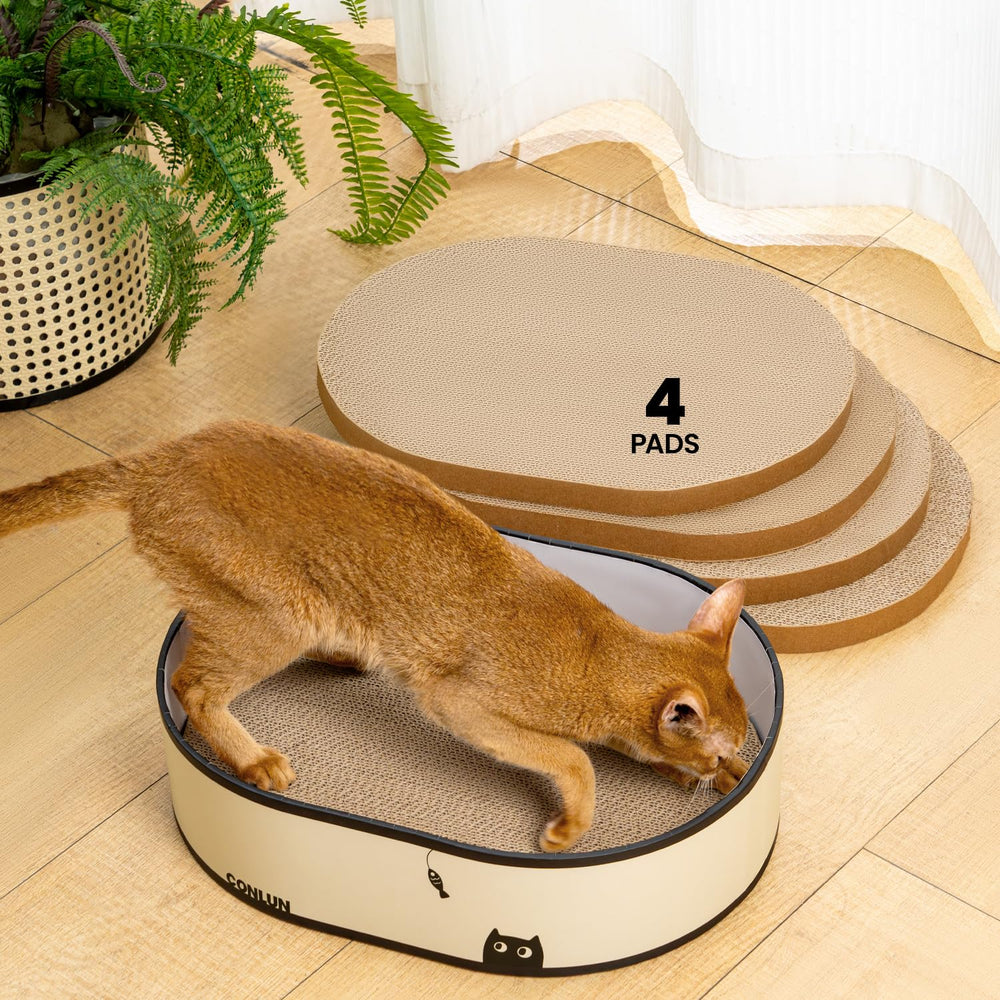Conlun cat scratcher box with four pads for durable, long-lasting indoor scratching