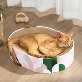 Conlun cat scratcher cardboard oval design provides ergonomic support for lounging and scratching.
