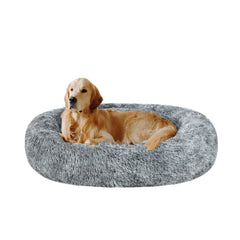 Coohom Oval Calming Donut Bed front view with plush fur for cozy naps