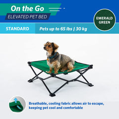 Coolaroo On-The-Go elevated dog bed with carry bag for travel convenience.