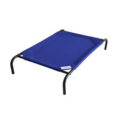 Coolaroo Original Elevated Dog Bed in aquatic blue with cooling airflow for outdoor lounging