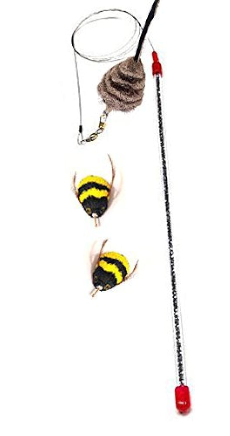 CoolCyberCats Go Cat Cat Catcher Teaser Wand with Da Bee attachments for interactive play
