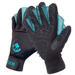 CoolJob grooming gloves with web design for easy, thorough coat cleaning during bath time.