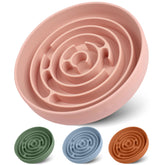 Coomazy pink slow feeder bowl with labyrinth pattern for mindful meals.
