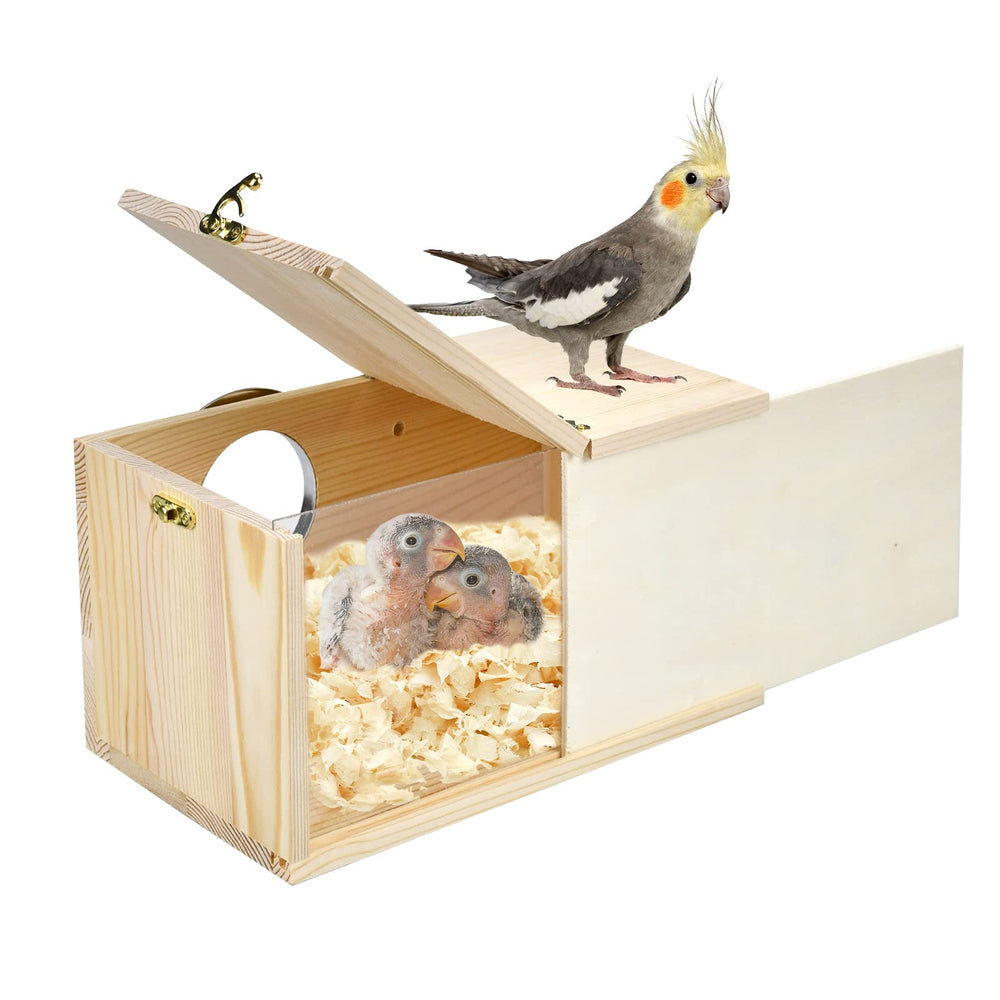 CooShou parakeet nesting box front view for easy inspection of nesting